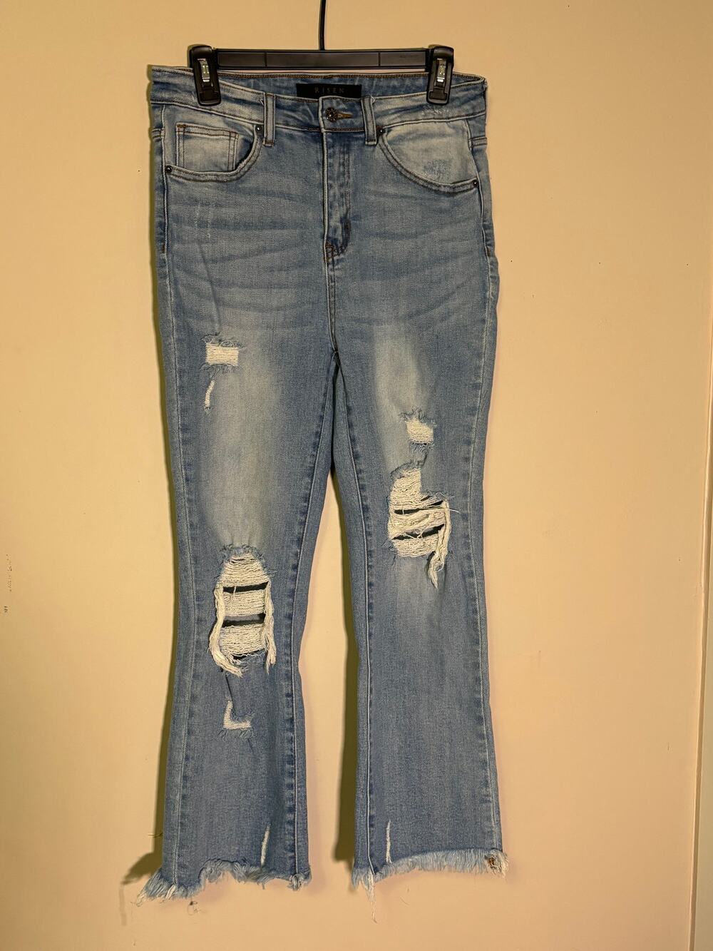 RISEN High Rise Distressed Crop Flare Jeans Size 29/9 Raw Hem RDP1096